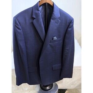 Lauren Ralph Lauren Mens Wool Blend Window Pane Two-Button Blazer Navy 44REG